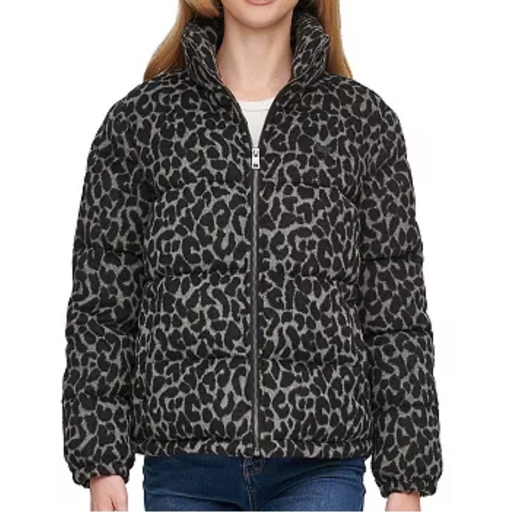 LEVI’S Leopard-Print Wool Blend Puffer Jacket